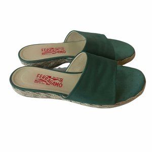 Salvatore Ferragamo Espadrille Slipper Sandals Women's Size 8.5 VTG green blue